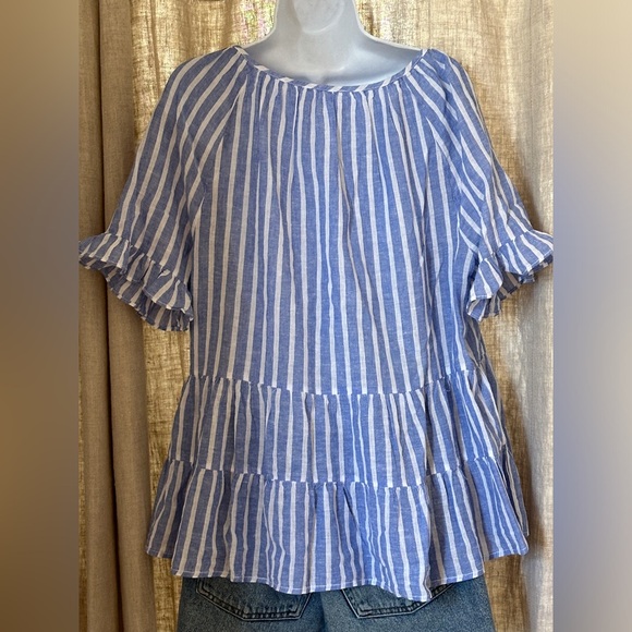 NWOT - BeachLunchLounge Linen Striped Peplum Top - large - blue & white stripe - Picture 6 of 10